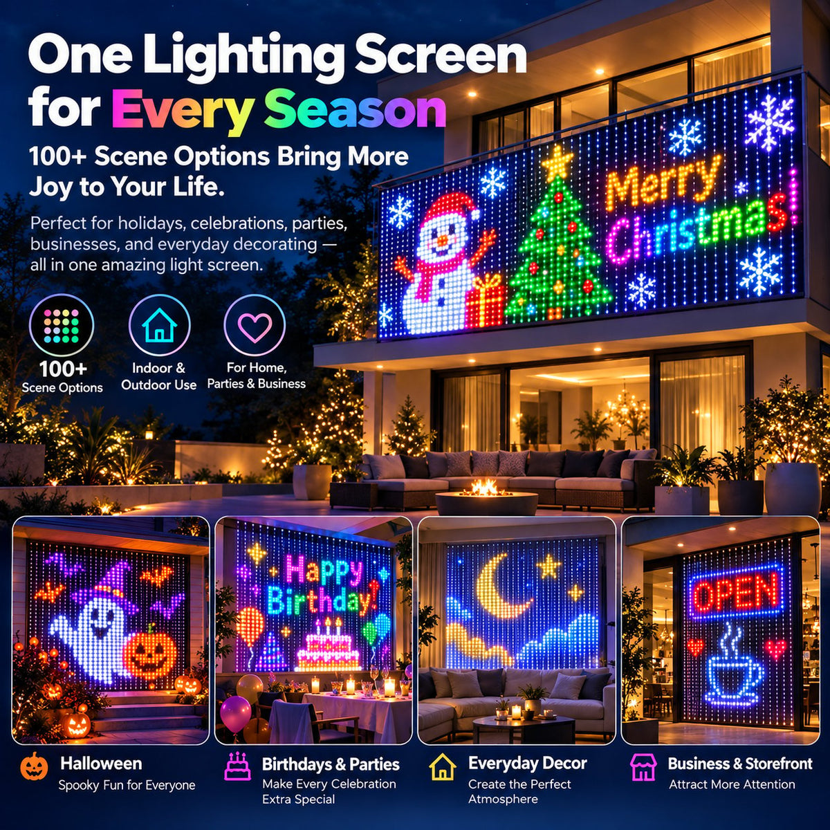 TopSpire®✨ Turn Your Balcony Into A Giant LED Light Show!🎄 Smart 300-LED Animated Mesh Screen 🎆