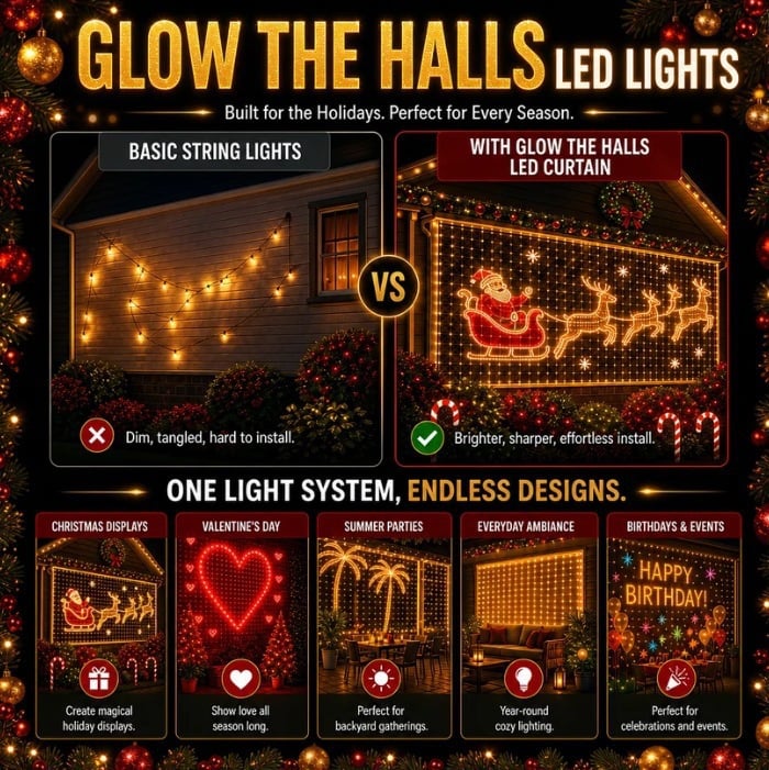 TopSpire®✨ Turn Your Balcony Into A Giant LED Light Show!🎄 Smart 300-LED Animated Mesh Screen 🎆