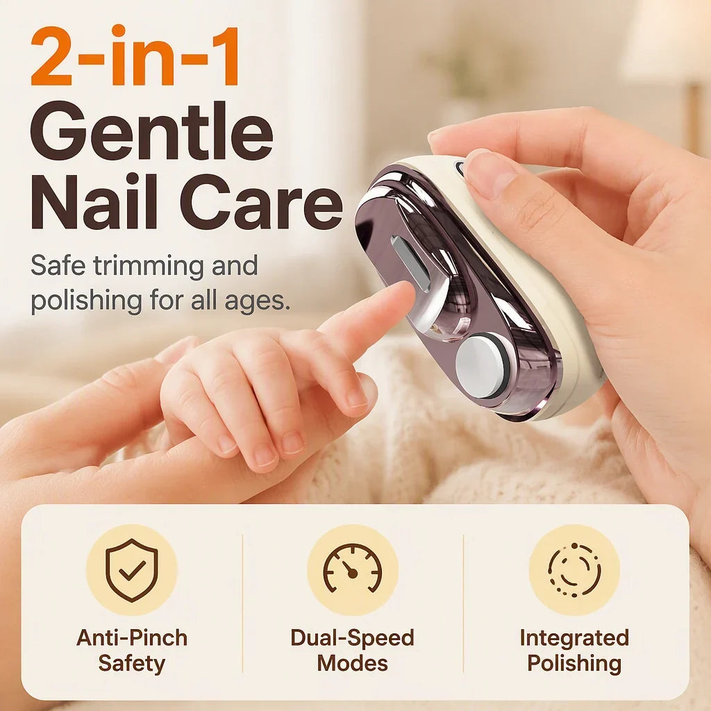 TopSpire®🔥Last Day 50% OFF -✂️ 2-in-1 Smart Electric Nail Clipper & Polisher – Anti-Pinch Safety & LED Light 💅