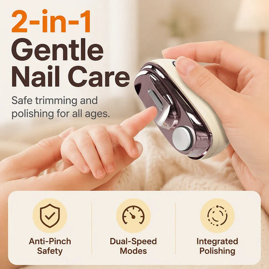 TopSpire®🔥Last Day 50% OFF -✂️ 2-in-1 Smart Electric Nail Clipper & Polisher – Anti-Pinch Safety & LED Light 💅