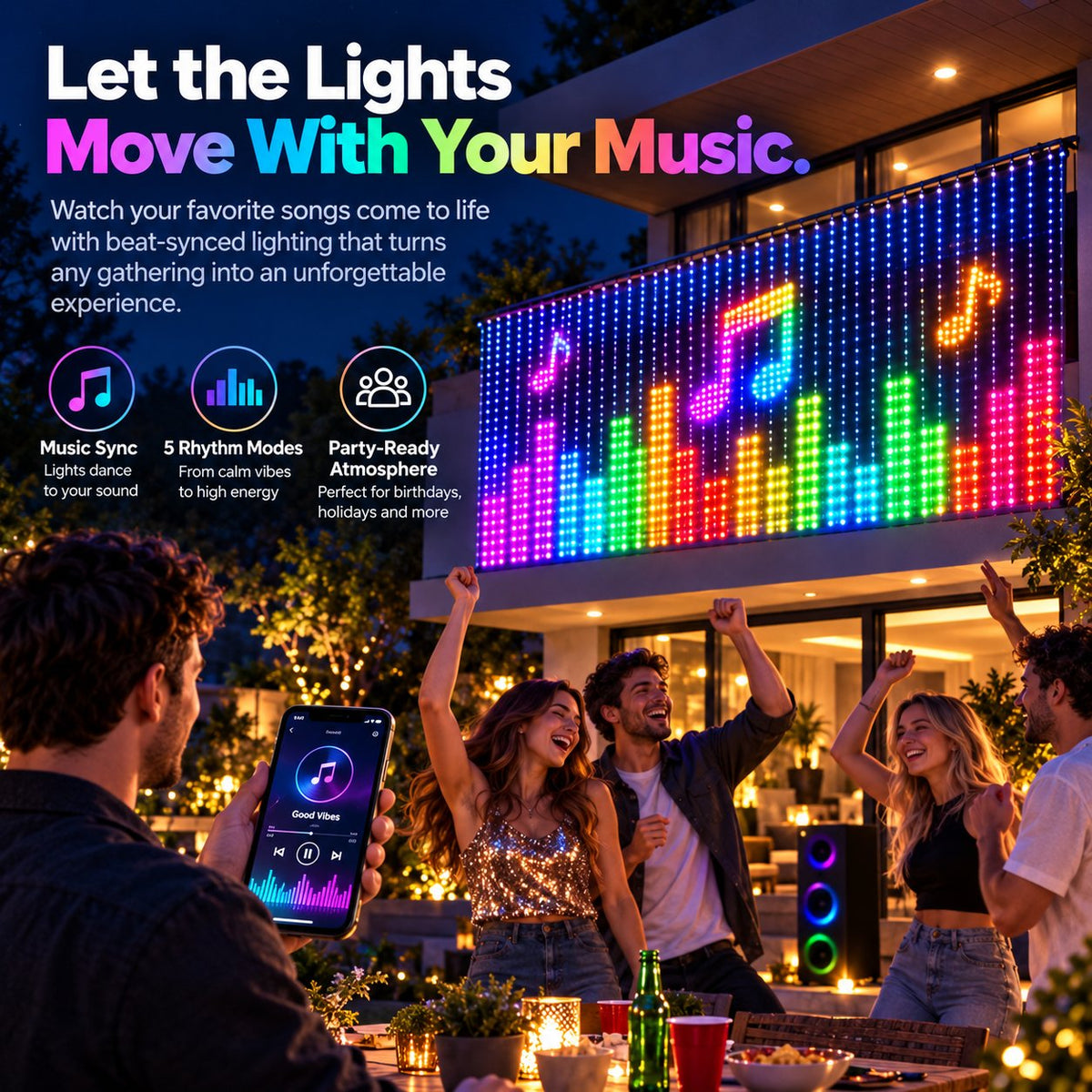 TopSpire®✨ Turn Your Balcony Into A Giant LED Light Show!🎄 Smart 300-LED Animated Mesh Screen 🎆