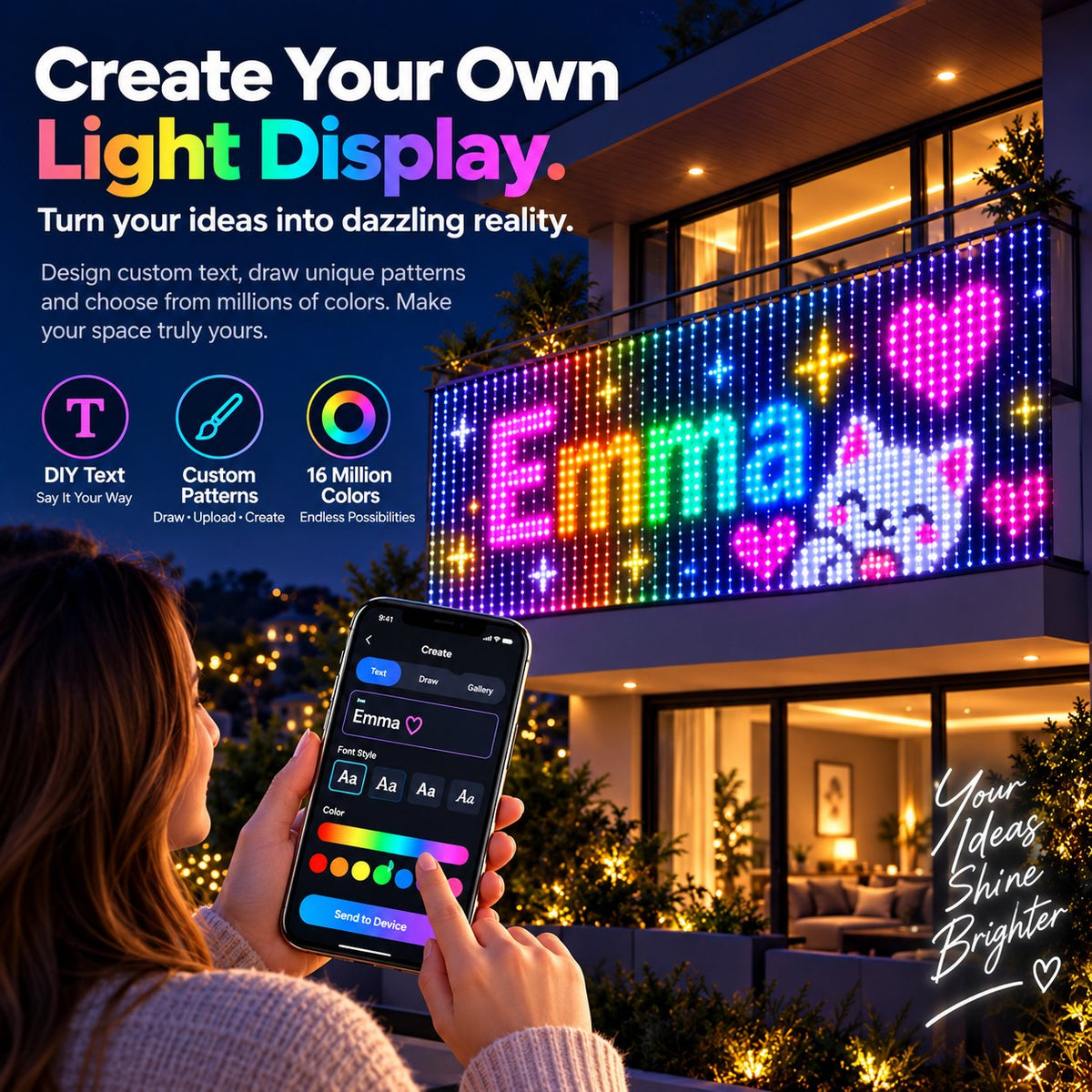 TopSpire®✨ Turn Your Balcony Into A Giant LED Light Show!🎄 Smart 300-LED Animated Mesh Screen 🎆