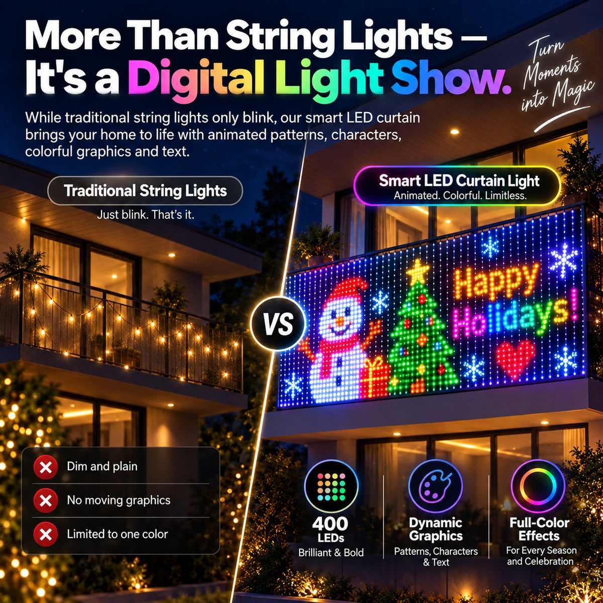 TopSpire®✨ Turn Your Balcony Into A Giant LED Light Show!🎄 Smart 300-LED Animated Mesh Screen 🎆