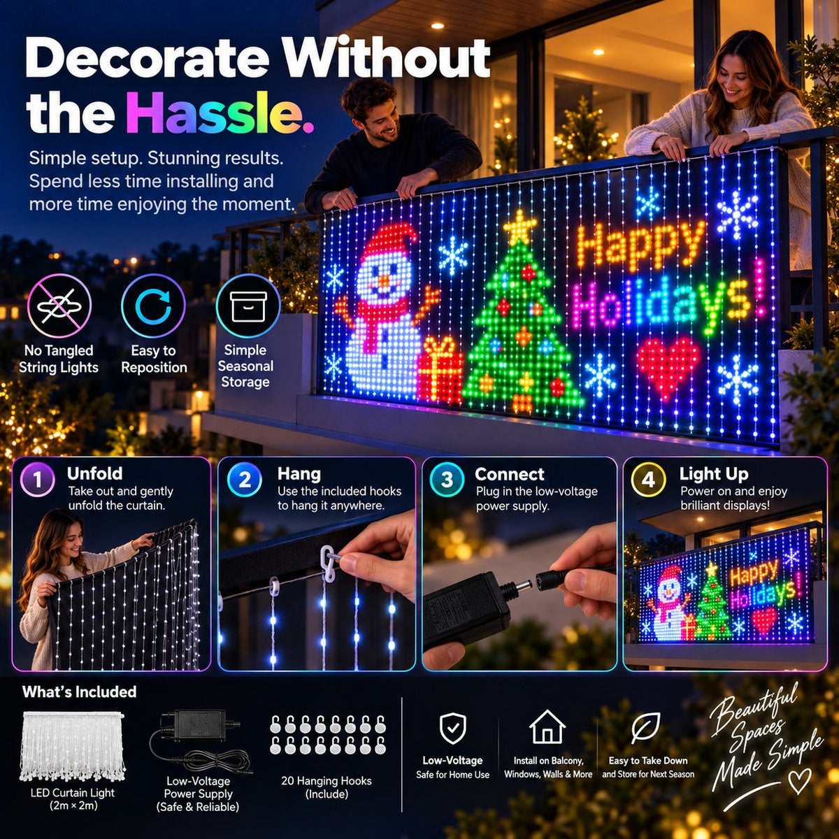 TopSpire®✨ Turn Your Balcony Into A Giant LED Light Show!🎄 Smart 300-LED Animated Mesh Screen 🎆